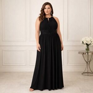 JS Boutique Womens Halter Maxi Dress 14 Black Beaded Waist Formal Evening Gown